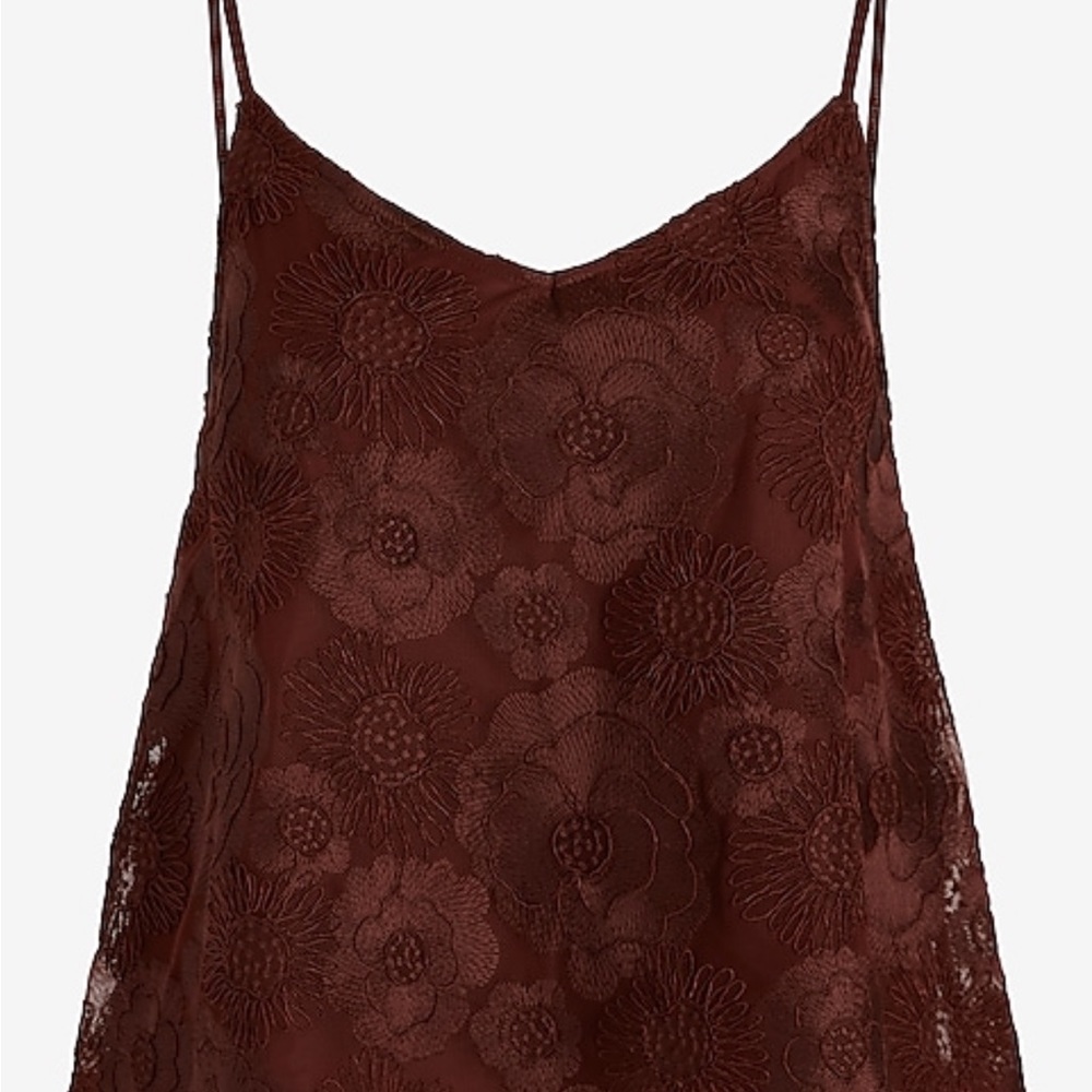 Express Embroidered Floral Mesh V-Neck Cami - Picture 6 of 9